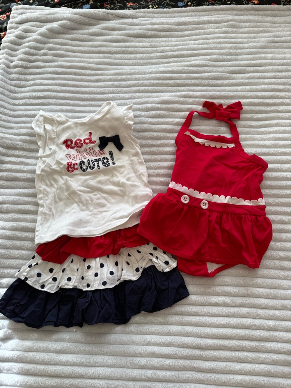 Red & White Girls Two-Piece Outfit Set - Cute Polka Dot Skirt & Red Swimsuit